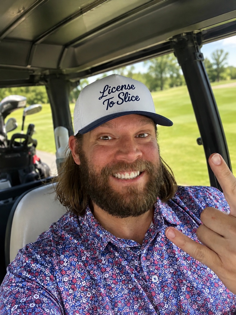 Matt wearing the License To Slice cap on the course